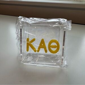 Kapa Alpha Omega Clear Acrylic Trinket Box with Yellow Letters